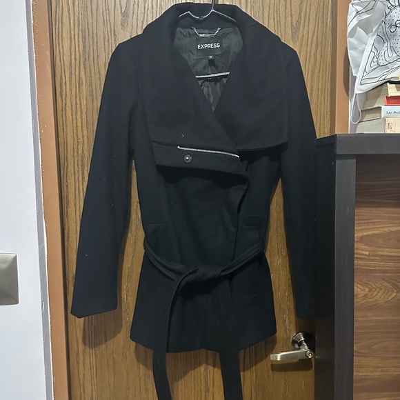 Express women lapel wool black coat Small - Picture 16 of 16